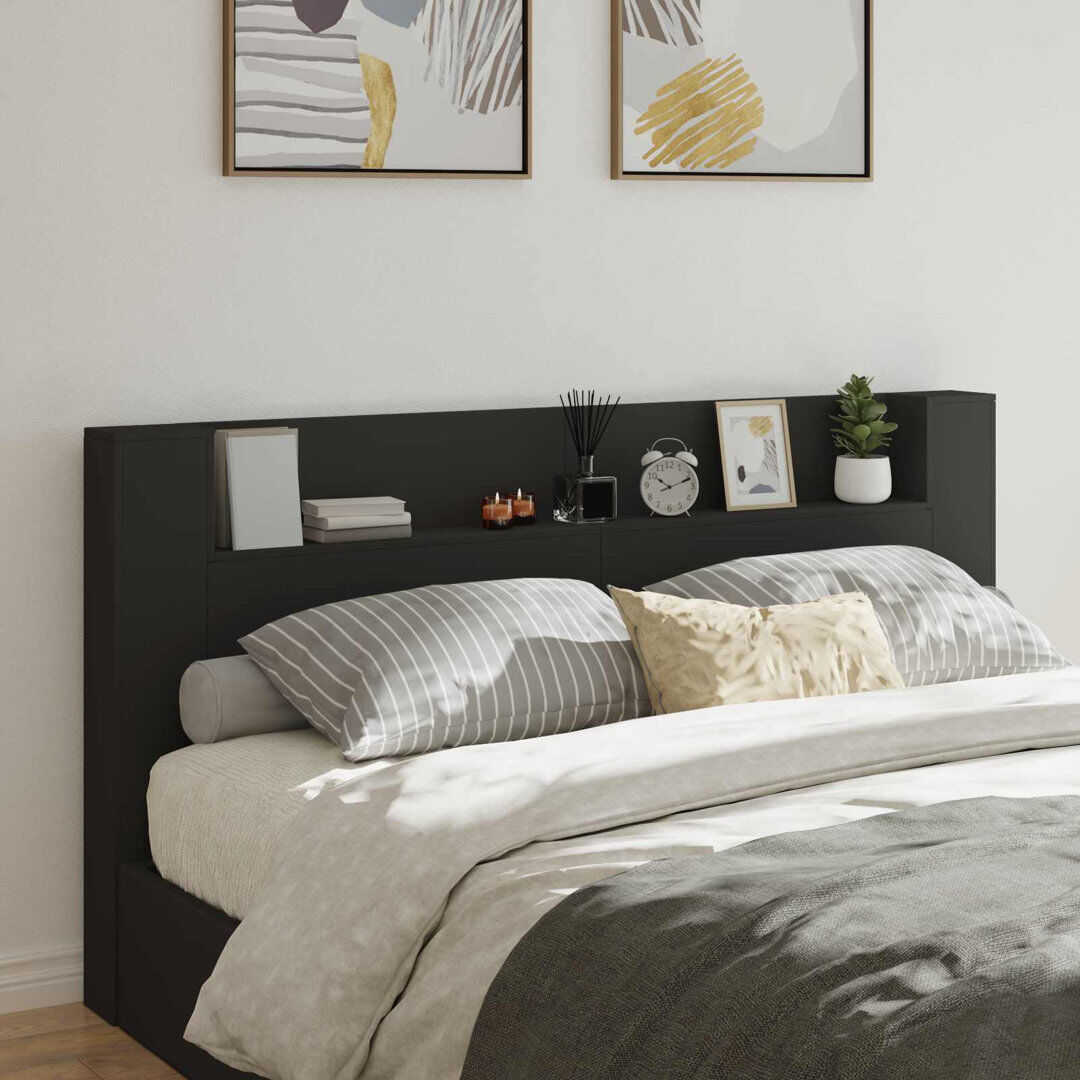 Latitude Run Bookcase Headboard Black 200 x 200cm