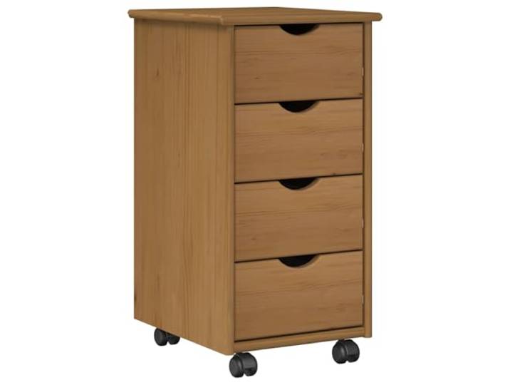 Rollschrank 34 x 39 x 65,5 cm Massivholz Kiefer Honigbraun mit Rollen Massivholz Kiefer, honigbraun, auf Rollen beweglich, Schubladen, vielseitig nutzbar