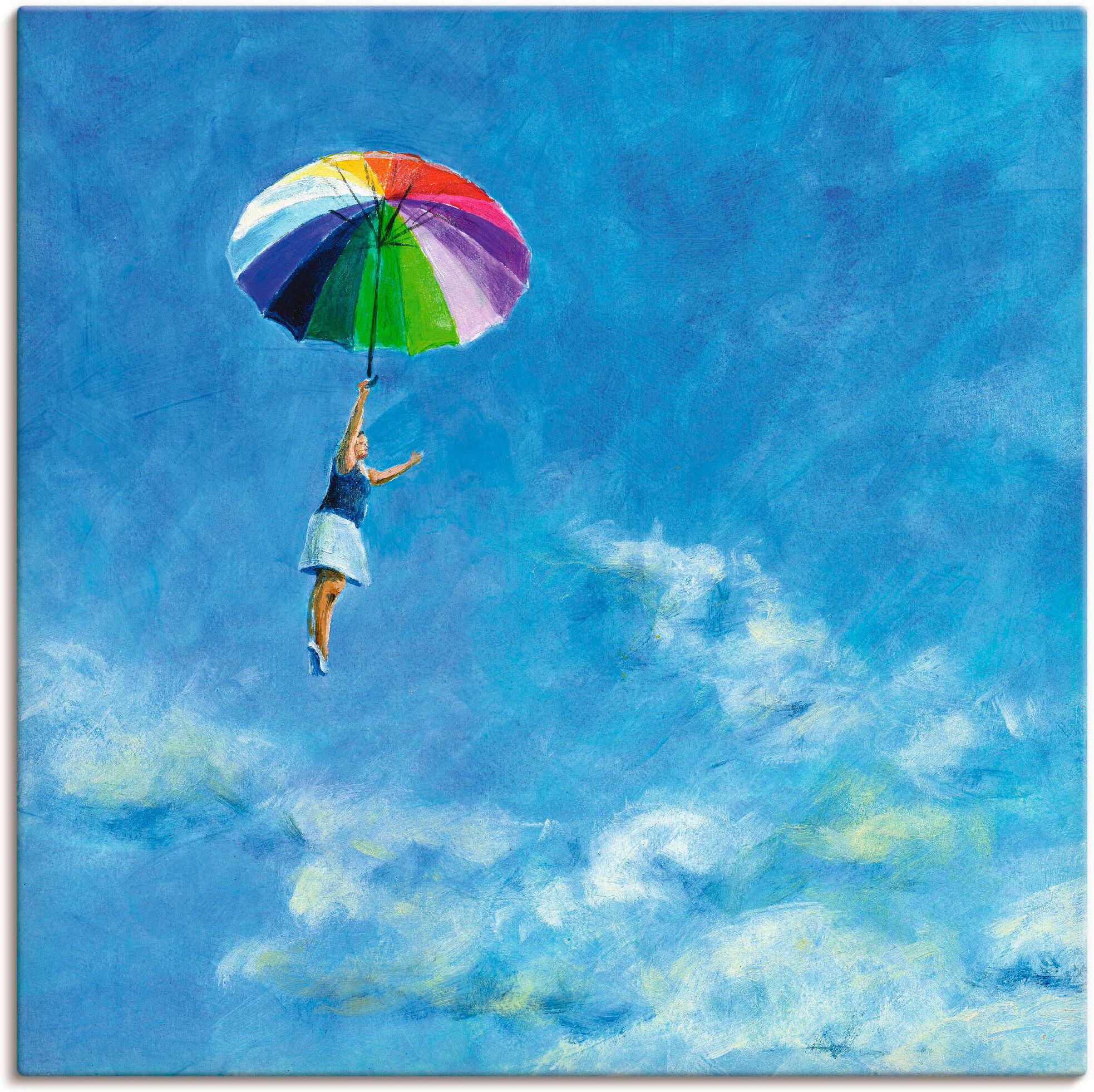 Leinwandbild ARTLAND "Das Leben leben", blau (farbe bild(er): blau), B:100cm H:100cm, Bilder, Leinwandbild, auf Holzrahmen gespannt farbe bild(er): blau B/H/T: 100cm x 100cm, Leinwandbild Frau quadratisch, 1 Stk.