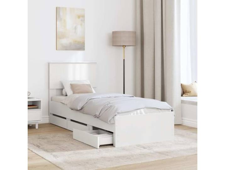 SKTQYQO Einzelbett weiß 75 x 190 cm aus technischem Holz Mit 6 Schubladen, Kopfteil inklusive, Struktur mit Leisten, stabiler Stand