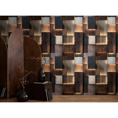 Fototapete LIVING WALLS "The Wall 4 Graphics – Moderne Holzwandverkleidung Vlies-Fototapete", braun, B:1,59m H:0m L:2,8m, Vinyl, Vlies, Tapeten, Moderne Holzwandverkleidung mit markanter 3D-Wirkung