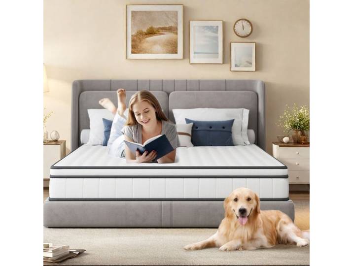 Matelas 140x200CM - Épaisseur 25cm - Tissu 3D Respirant -Matelas 2 Places - Mi-ferme - Hybride Mousse & Ressorts Ensachés