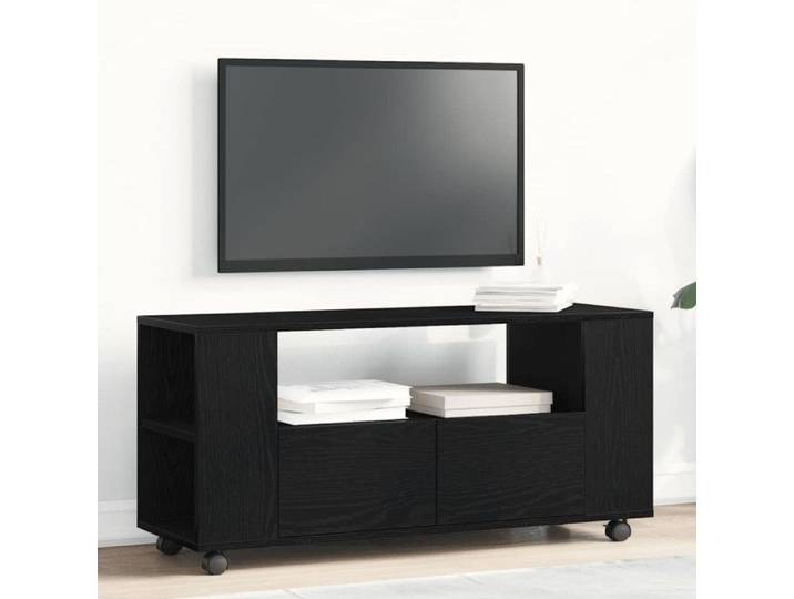 Meuble TV - Chêne noir - 102x34 5x43 cm - Avec roulettes - Design contemporain