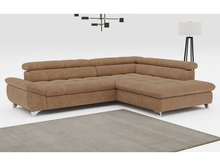 Ecksofa, Struktur, Cognac, 312×234 cm, Mit Kopfteilverstellung & Bettfunktion, Cotta