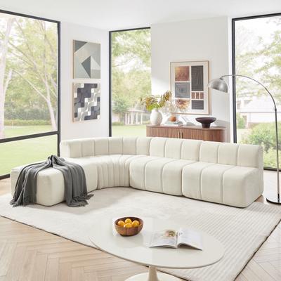 Loedds Chenille Curved Modular Sectional Sofa with Ottoman & Pleated Detail & No Assembly