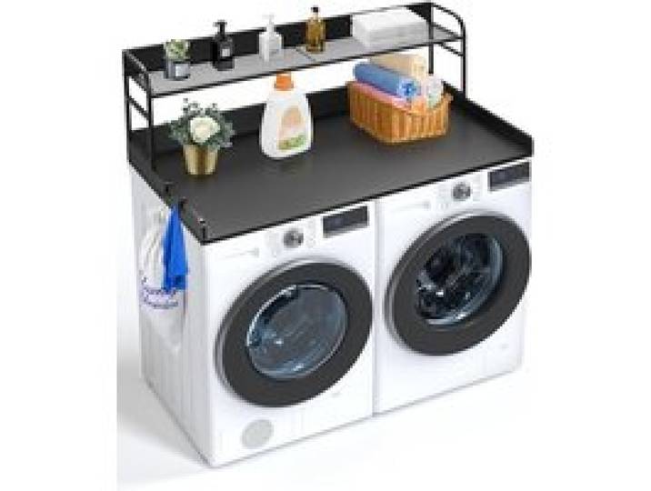 VEVOR Arbeitsplatte für Waschmaschine und Trockner mit 2-stufigem Regal (1370 x 700 x 419 mm) Trommelregal mit Anti-Rutsch-Pads, wasserabweisende Wäscheauflage für Aufbewahrung schwarz
