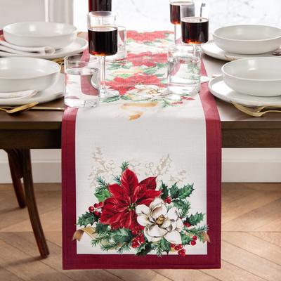 Threadmade Poinsettia Garlands Engineered Table Runner - 13x70