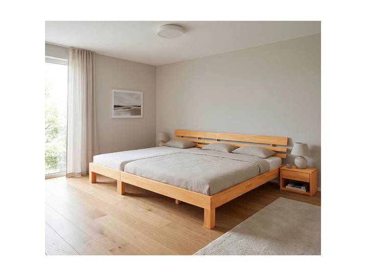 P & B Familienbett, Holz, Buche, Hartholz, Höhe ca. 25 cm, 270x200 cm, Kingsize, sichtbare Massivholzteile, Familienbett, Schlafzimmer, Betten, Familienbetten