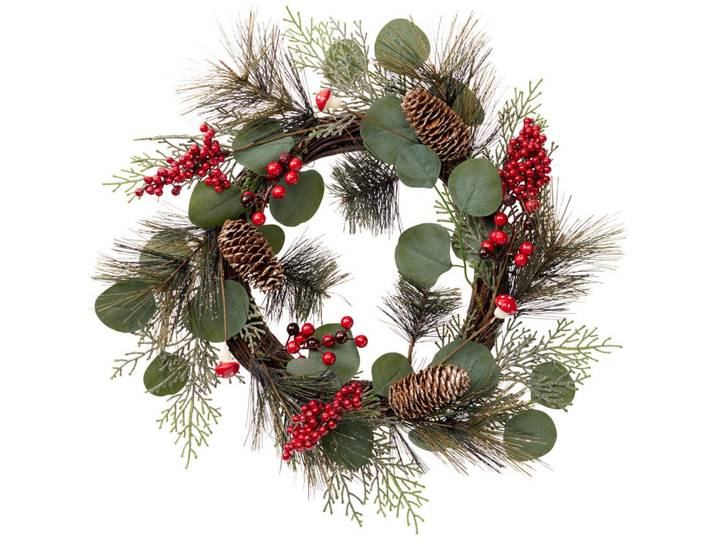 Home Styling Collection Weihnachtskranz mit Eukalyptusblättern und Pilzen 44/44/8 cm, Grün, Metall, 44x8x44 cm, Dekoration, Weihnachtsdekoration