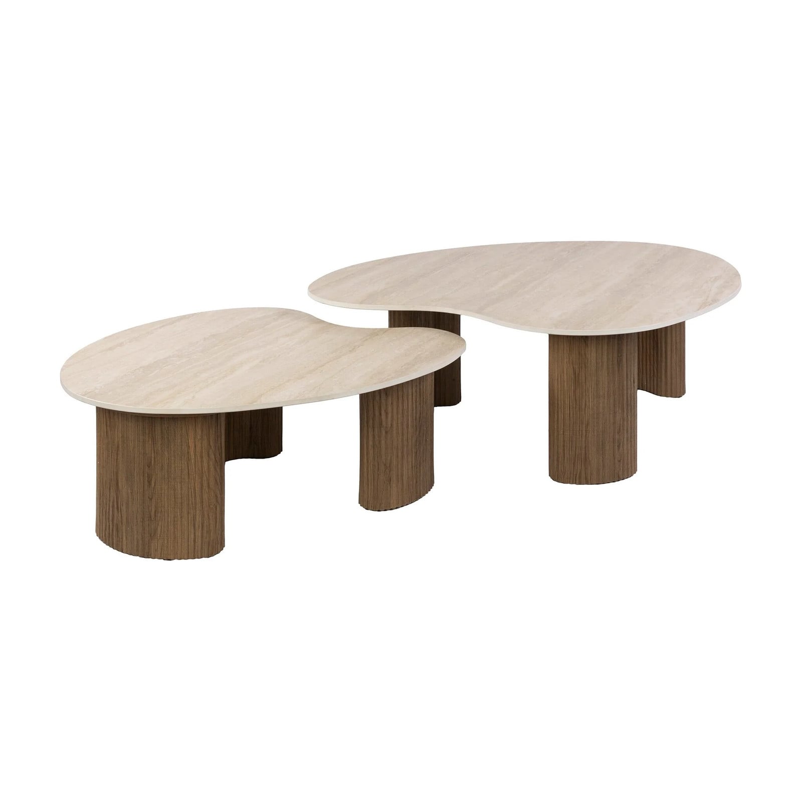 Set van 2 Nest of Nora Salontafels Telo aperto met 3D keramiek in travertin-stijl