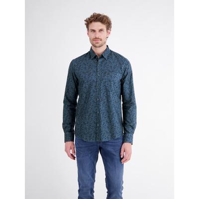 Langarmhemd LERROS "Herrenhemd mit trendigem Printdesign aus reiner Baumwolle", Herren, Gr. M, Normalgrößen, blau (classic navy), 100% Baumwolle, Hemden