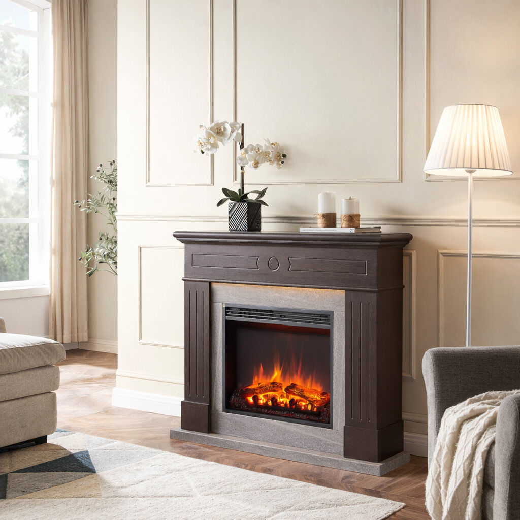 FLAMME 43" Electric Fire and Surround, Freestanding Suite, Everleigh Espresso Oak