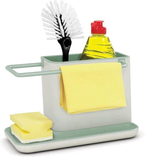 Magnetische organizer voor keukenspuitbakken met spons- en doekhouder, wit, kunststof