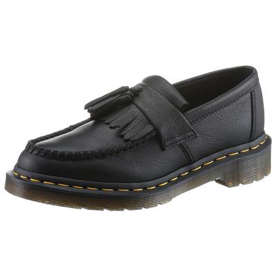 Mokassin DR. MARTENS "Black Virginia Adrian", Damen, Gr. 36, schwarz, Leder, festlich, Schuhe Mokassin, Chunky Slipper, Schlupfschuh mit modischer Tassel - schmale Form