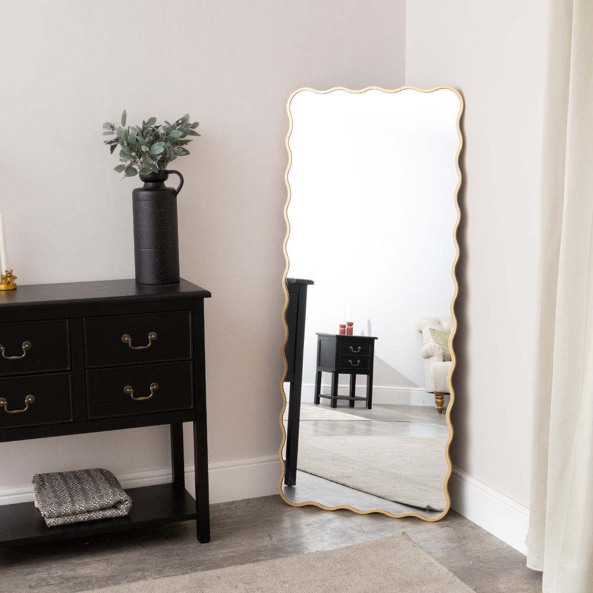 Gold Full Length Wavy Mirror - 70cm x 165cm Wood, Glass, Metal