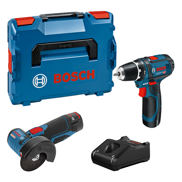 Bosch Combo Kit Set mit 2 12V-Werkzeugen: GSR 12V-15/GWS 12V-76, 2x Akku GBA 12V 2.0Ah 0615990N2U