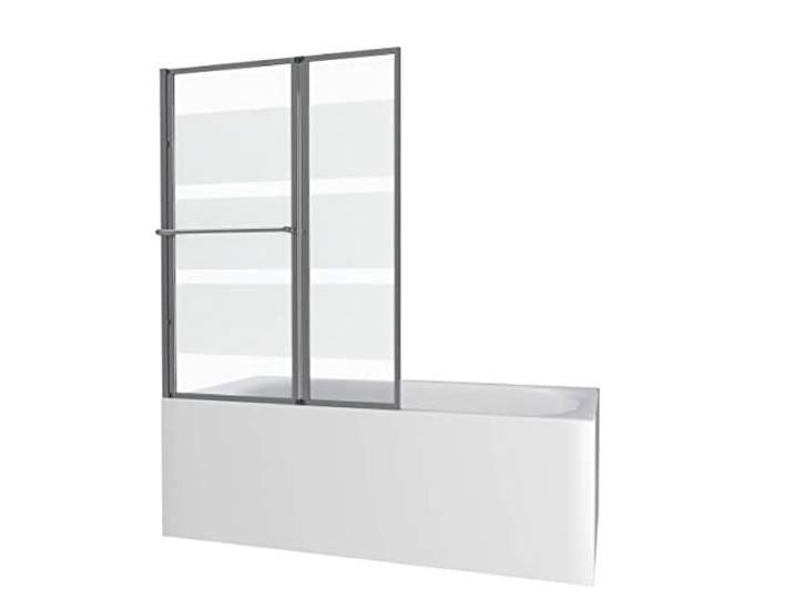 AURLANE Pare Baignoire relevable 139x105cm avec volet - Verre Transparent avec Bande depolie