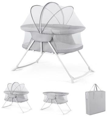 Costway 2 in 1 Baby Bassinet with Rocking Motion Foldable Bedside Sleeper with Breathable Mesh-Grey