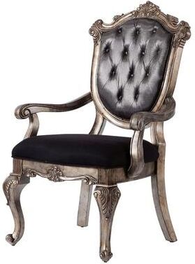 CDecor Charlotta Antique Platinum and Silver Grey Tufted Arm Chair, Set of 2