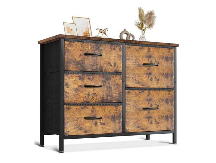 LuxusKollektion Kommode Kommode 5Stoffschubladen 2große 3kleine Stahlrahmen Vintage (1 St)