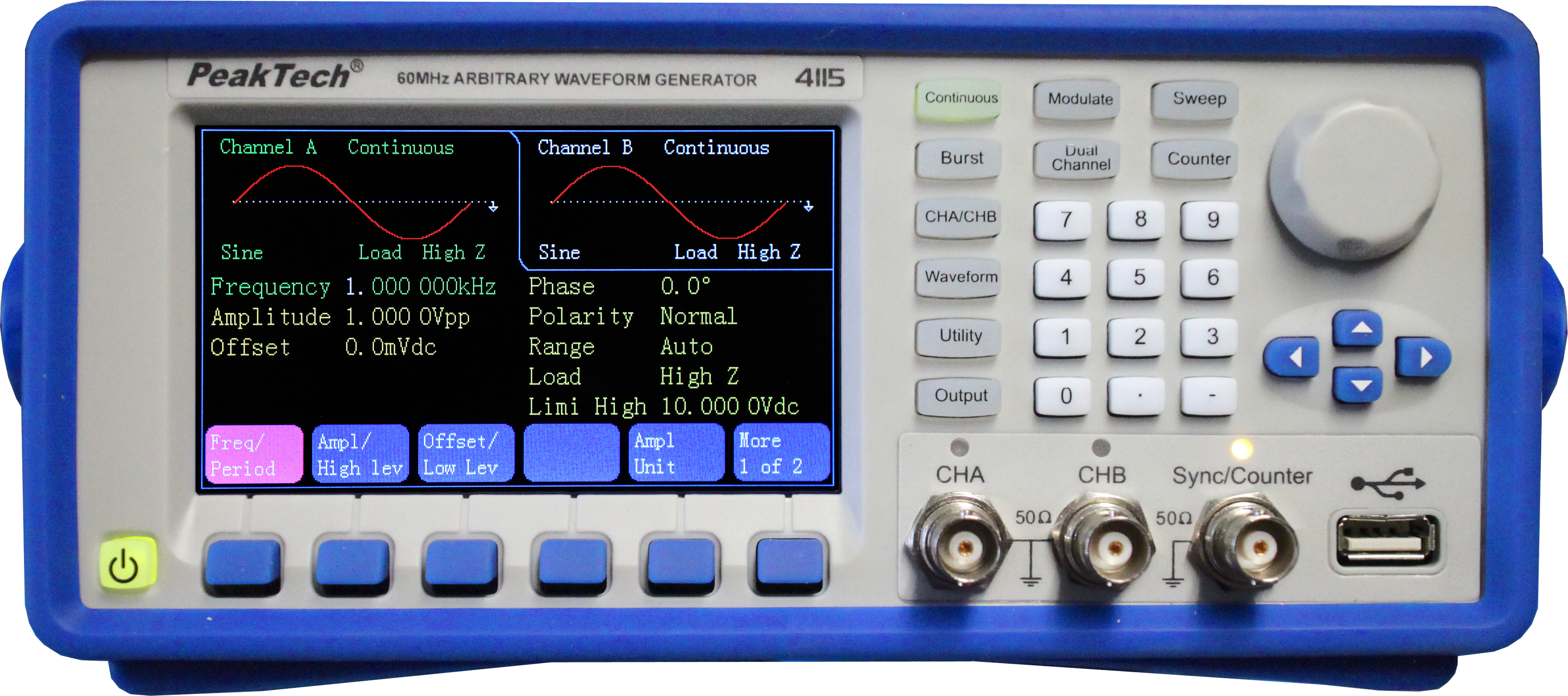 PeakTech P 4115 - 2-Kanal Arbitär Signalgenerator 1 µHz - 60 MHz mit TFT-Anzeige und Amplifier