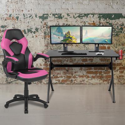 Lancaster Home Gaming Desk Bundle - Cup/Headphone Holders, Wire Management