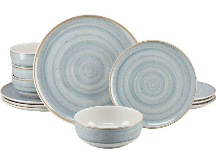 Teller-Set CREATABLE Caoba, Geschirr-Set, 12-tlg. , blau (azul), 12, Steingut, Geschirr-Sets, Teller-Set, Robustes Steingut, skandinavische Schlichtheit