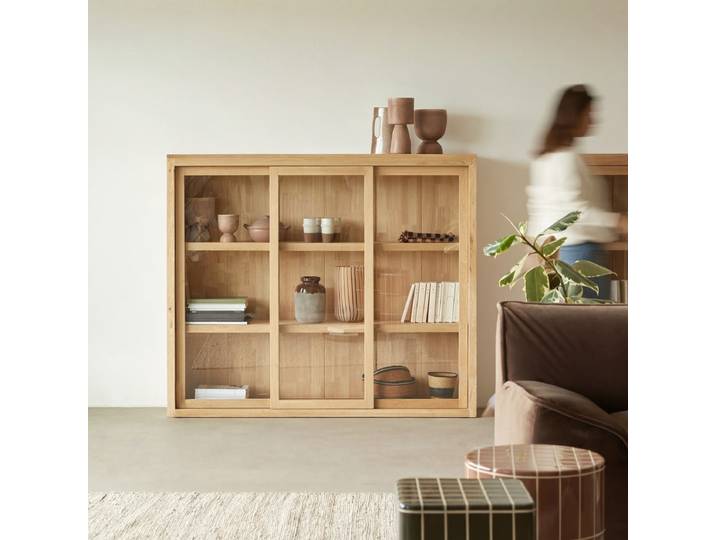 Vitrine aus massivem Eichenholz 160 cm Heidi - Natur - Oak