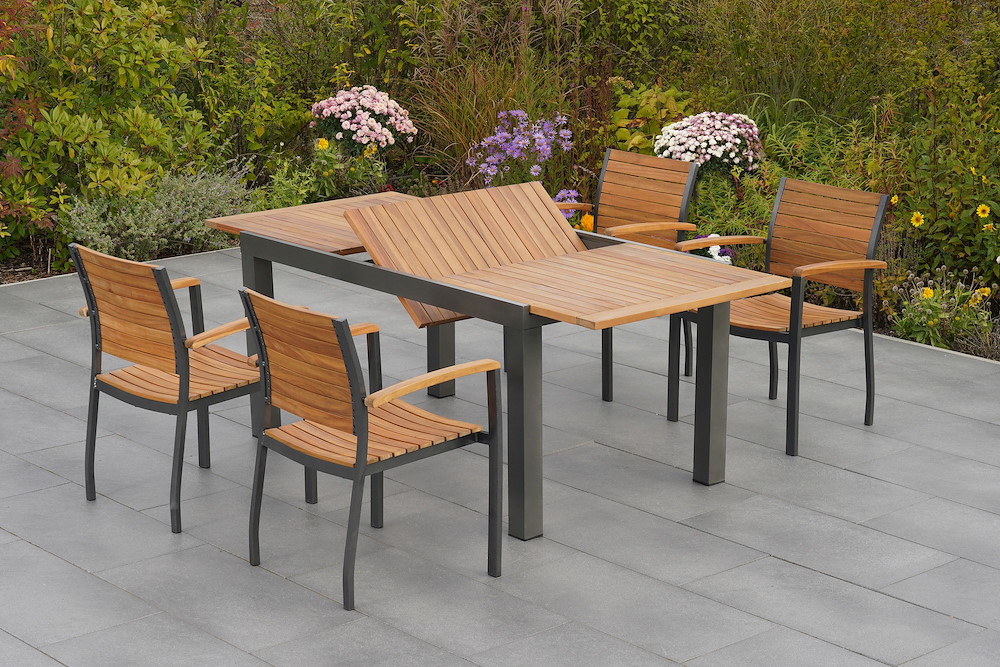 MERXXHANDELS Santorin Set 5tlg 4 Sessel Tisch 150(200)x90cm Alu/Akazie 16946384
