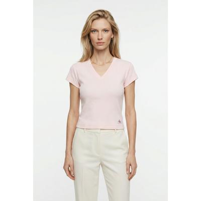 Calvin Klein Jeans "A- SS WOVEN LABEL RIB VNECK TEE" mit gewebtem Label