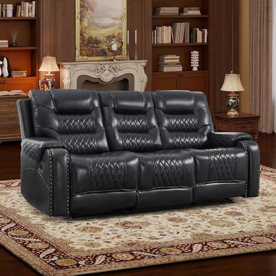 EBELLO Faux Leather Manual Reclining 3-Seater Sofa Home Theater Recliner Couch with Drop-Down Table & Cup Holders