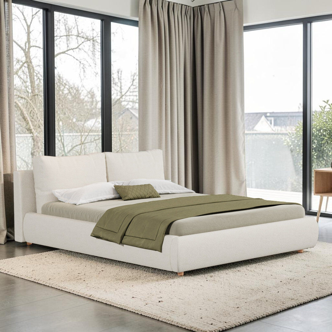 Brayden Studio Cassello Upholstered Lift Up Storage Ottoman Bed White Double (4'6)