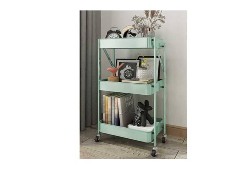 XXAD553TY Essen Beweglicher Klappwagen for die Küche, Lagerregal Mehrschichtiges Bodenlagerregal, Wohnzimmer-Snackregal,(Green)