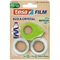 TESAfilm Eco & Crystal, 10m x 19mm, Blister 2er-Pack + Mini-Abroller