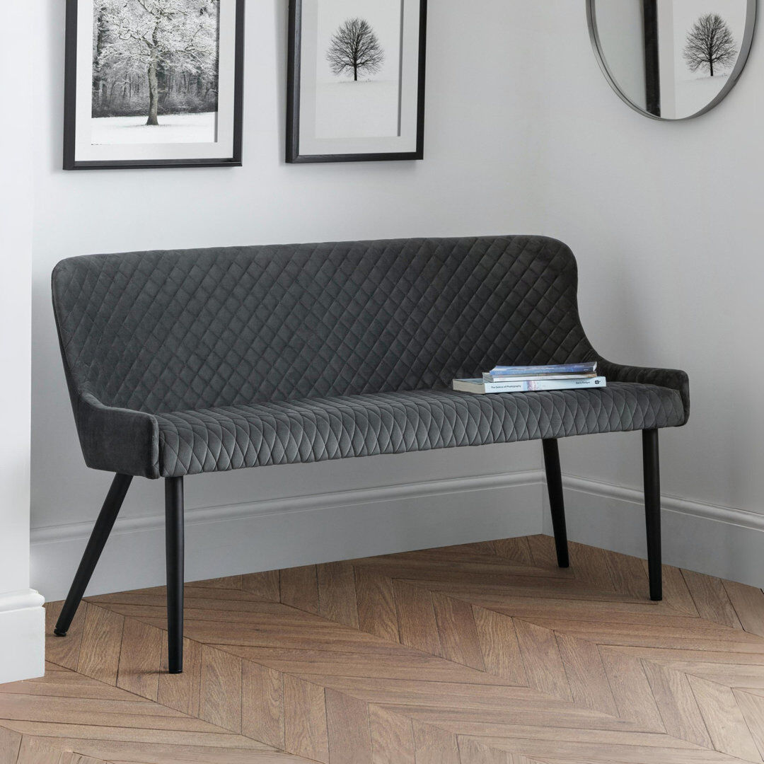 Ivy Bronx Wynnfield Velvet Upholstered Bench Grey 81cm H X 143cm W X 62cm D