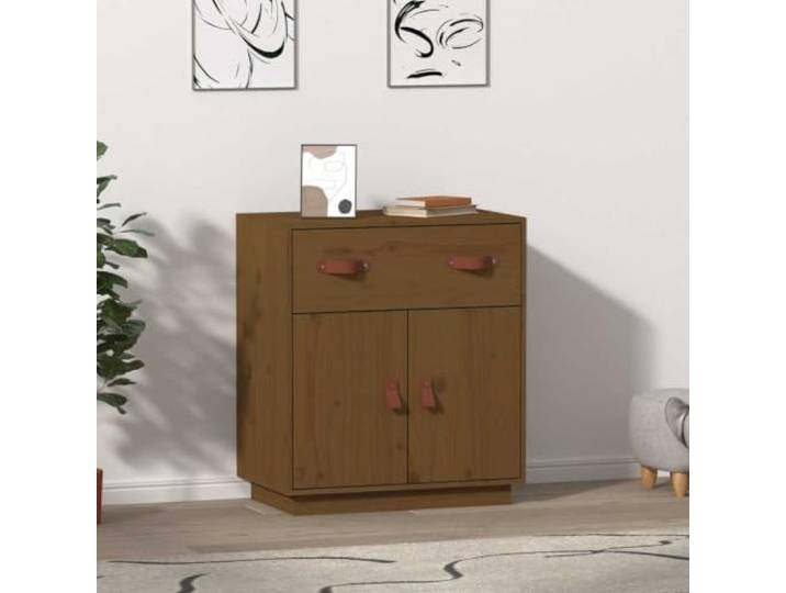 RJPLMFV Anrichte, honigbraun, 65,5 x 40 x 75 cm, massives Kiefernholz Aufbewahrungsschrank mit Tür, robuste Oberseite, Wandbefestigung inklusive, für Wohnzimmer oder Eingangsbereich