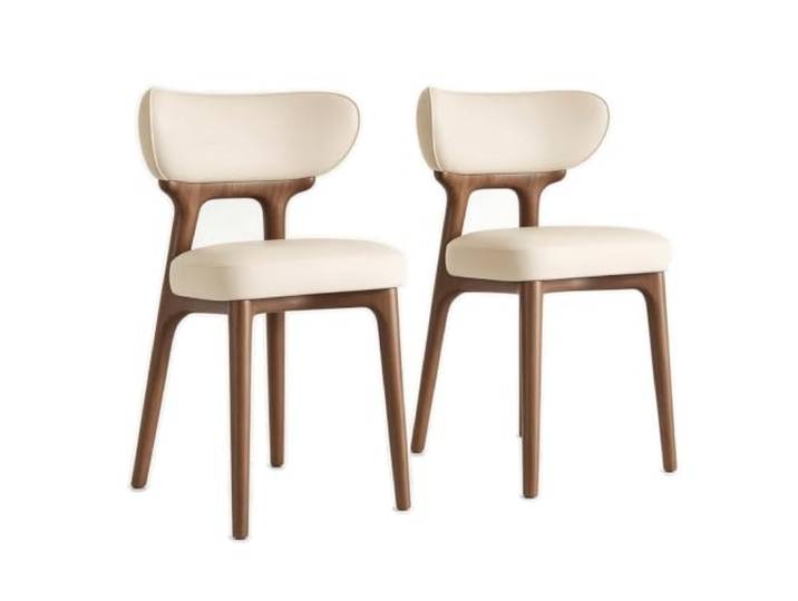 Set mit 2 Esszimmerstühlen aus Eschenholz und Mikrofaserleder Rahmen aus massivem Eschenholz, hochelastischer Schwamm, abwischbarer Lederbezug(Beige)