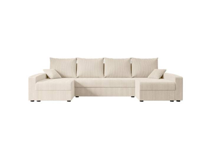WOHNLANDSCHAFT mit Schlaffunktion und Bettkasten ALESIA-U 301x140x90 cm Beige Cord
