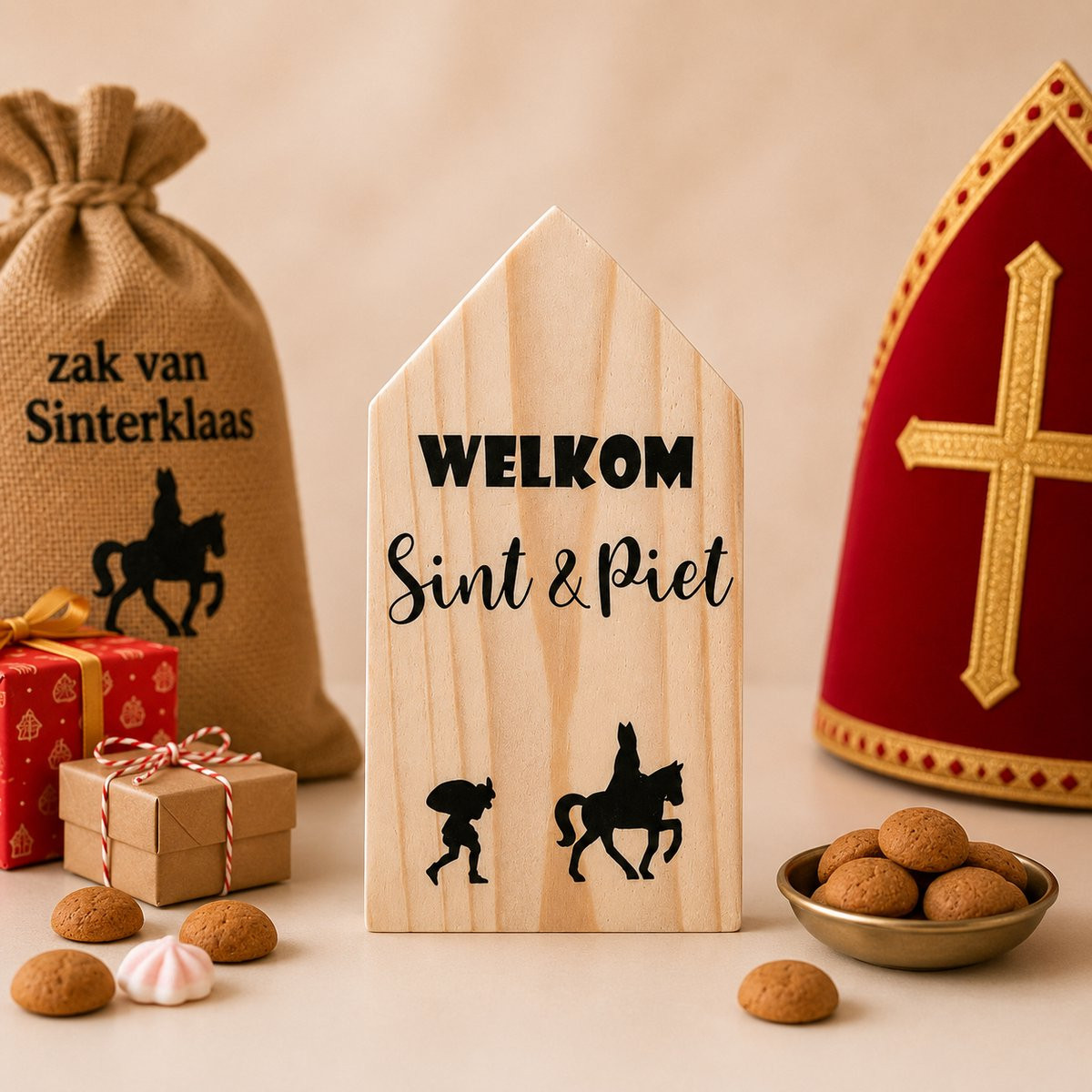 Troubadot Houten Huisje Sinterklaas Welkom Sint & Piet Decoratie Maat L