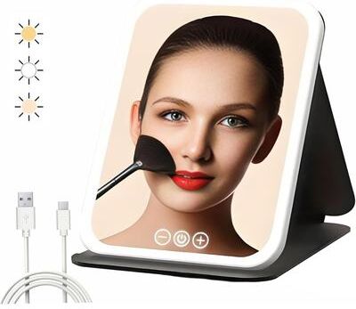 Fusion Finds Portable LED Makeup Mirror With 3 Color Lights, Touch Screen & USB Rechargeable Travel Vanity Mirror black