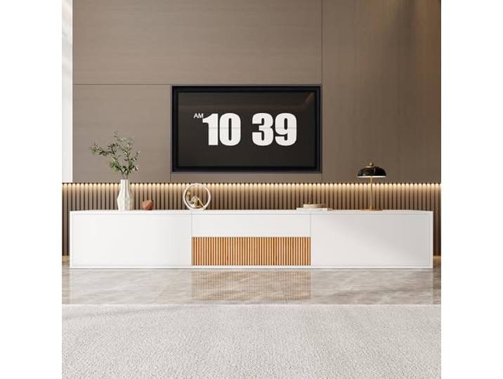 Merax TV-Schrank 180x34x30 cm, moderner TV-Ständer mit Projektorablage, Wand- & Standmontage, Wohnzimmermöbel, Weiß