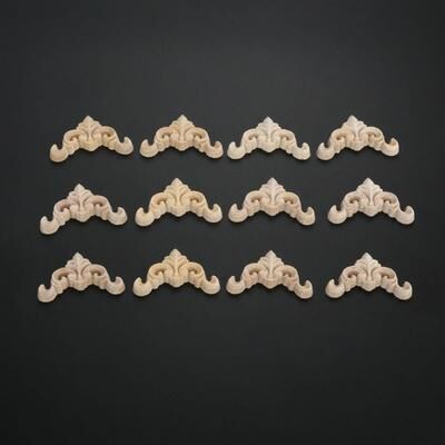 Inspire Select Decorative Wood Carved Appliques 16pcs Vintage Floral Wooden Decal For Furniture & Wall Decor 16 Pcs