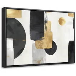 LEINWAND Bilder mit Rahmen - Gold - Rechtecke - Kreise - Abstrakt - 60x40