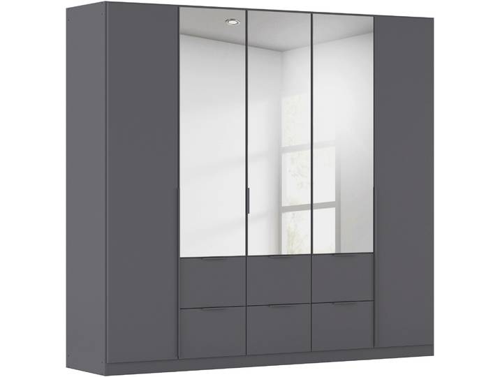 Drehtürenschrank, Holzwerkstoff, Graumetallic, 226×210×54 cm, Mit Außenschubkästen, Klassisch, Rauch