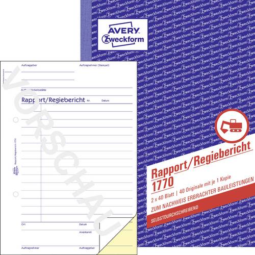 Avery-Zweckform Regiebericht Formular 1770 DIN A5 Anzahl der Blätter: 40