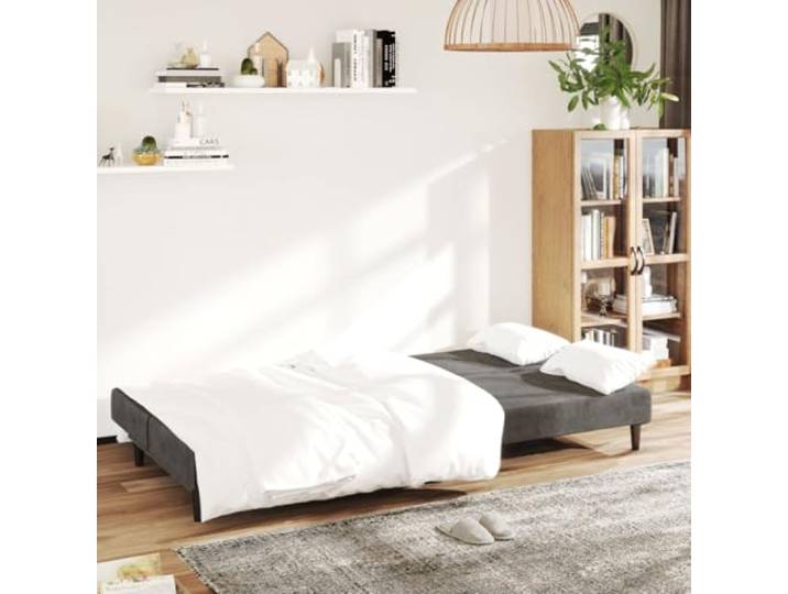 KTHLBRH Schlafsofa mit 2 Sitzplätzen in Dunkelgrau aus Samt Holzgestell, umwandelbar, 200 cm, Schaumstoff, Traglast 110 kg pro Sitzplatz