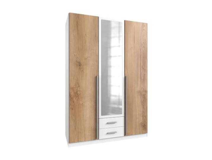 M Möbel-Direkt Deutschlands schnelle Möbel Kleiderschrank Skate in Weiß mit Plankeneiche – Drehtürenschrank 3 türig 135cm Breite