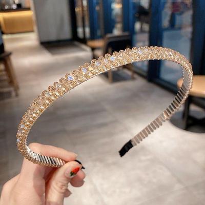 Inspired Deals Elegant Crystal Hoop Headband Non Slip Gold Trim Hair Accessory For Women champagne