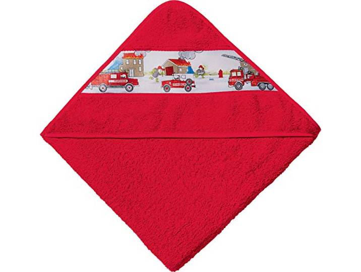 Erwin Müller Kinder Kapuzenbadetuch, Kapuzenhandtuch Feuerwehr, Feuerwehrmann rot Größe 100x100 cm - weich, saugstark