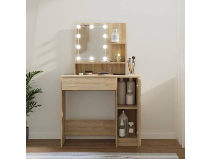 Coiffeuse avec LED Chêne sonoma 86 5x35x136 cm-7319463001107-LuLo boutique